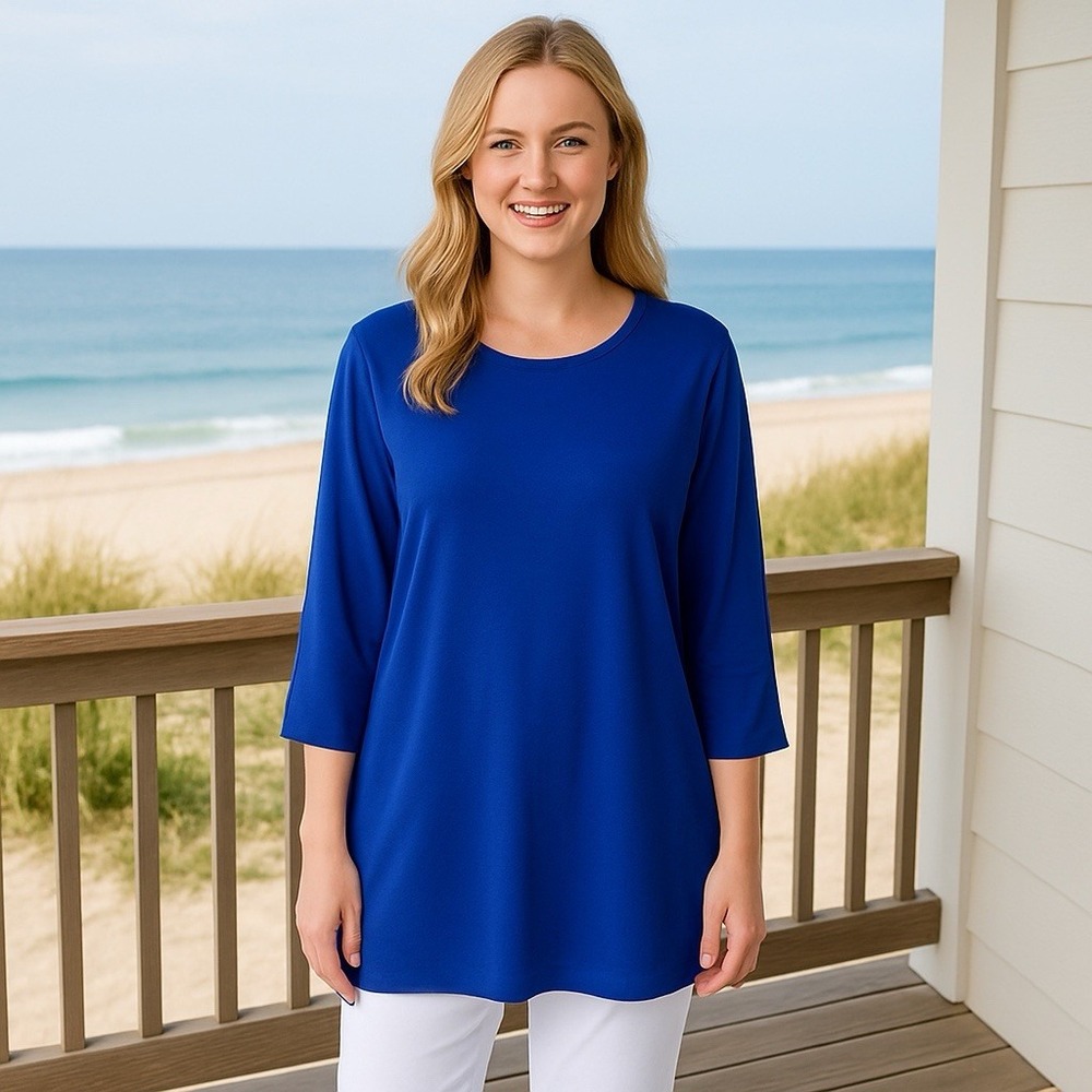 NEW Free-est Periwinkle Jersey Knit Top Coastal Comfort Lagenlook Athleisure M‎